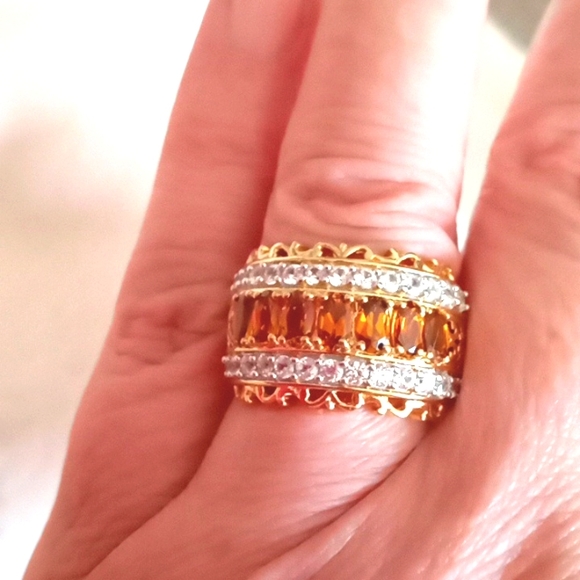 TANZANIAN NATURAL GOLDEN TOURMALINE, NATURAL WHITE ZIRCON RING - Picture 4 of 9